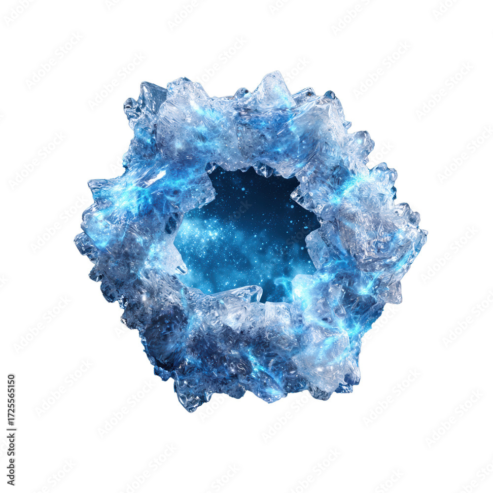 Fototapeta premium Stunning Ice Portal with Glowing Crystals and Ethereal Blue Energy, Perfect for Fantasy Art, Sci-Fi Illustrations, and Imaginative Visual Concepts
