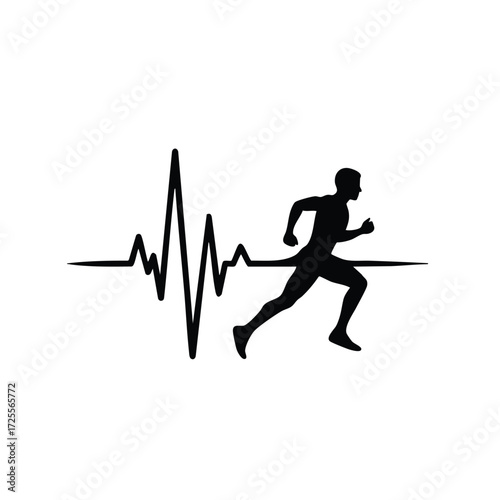 A dynamic silhouette of a runner in motion, symbolizing fitness and health with a heartbeat line in the .