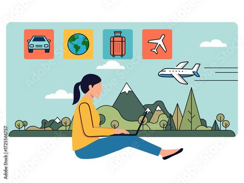 air travel theme passenger luggage airport terminal airplane sky tourism aviation international adventure