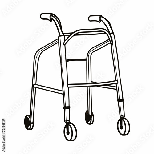 Simple line drawing of a foldable walker on a white background  