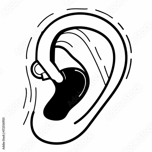 Continuous line drawing of a hearing aid in human ear  