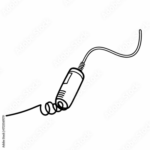 Continuous line drawing of cochlear implant and wire  