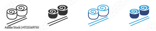 Sushi icon set in outline and flat style , Asian traditional food icon, Sushi piece and chopsticks icon  vector illustration . 