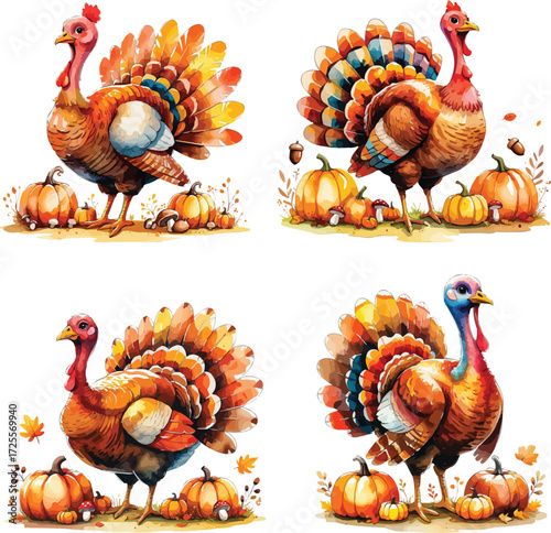 Thanksgiving turkey watercolor set