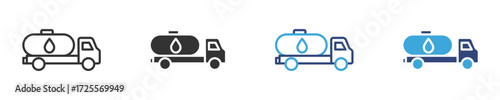 Tanker truck icon set, oil truck icon set in outline and flat style ,  vector illustration . 