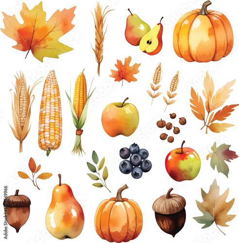 Watercolor autumn decoration set