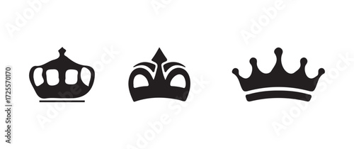 Crown icons set, crown symbol set. king, princess crowns, royal king crown, simple minimal king crown black silhouette, vector illustration EPS 10.