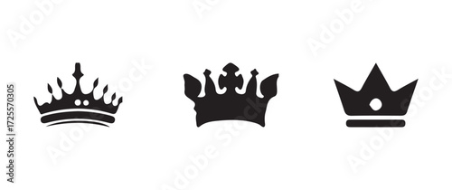 Crown icons set silhouette vector, royal king crown symbol, crown icon flat style  for graphic and web design, vector illustration EPS 10.