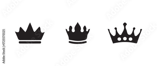 Crown icons set, crown symbol set. king, princess crowns, royal king crown, simple minimal king crown black silhouette, vector illustration EPS 10.