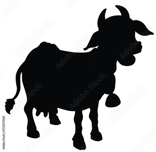 Cute cartoon hand drawn vector cow silhouette.