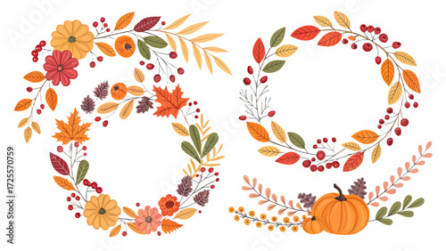 Autumn Wreath PNG Set – Isolated Seasonal Decoration on Transparent Background