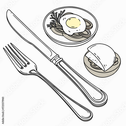 Hand drawn illustration of a breakfast meal with cutlery