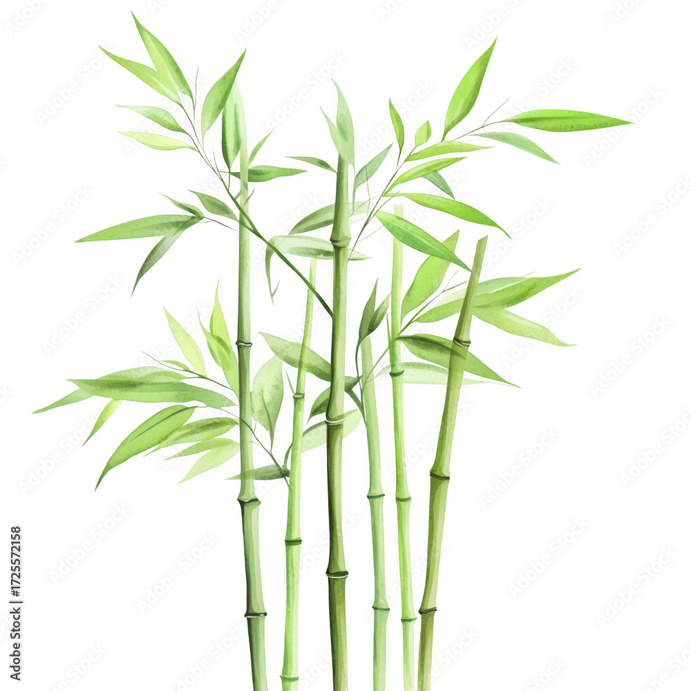 Obraz premium A serene arrangement of green bamboo stalks reaching upwards. their natural beauty against a plain white background. ideal for nature-themed projects or relaxation imagery