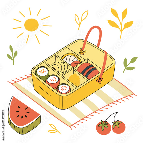 Bright sunny day picnic with a delicious bento box lunch