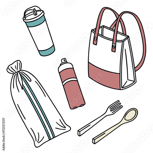 Illustration of reusable items for a picnic or lunch