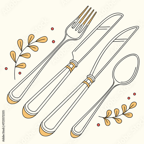 Elegant flatware with decorative accents and berries