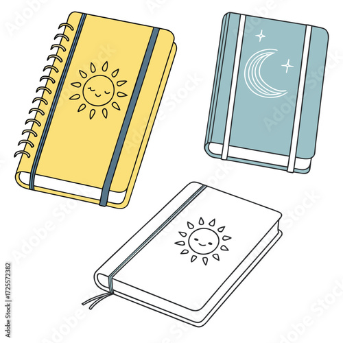 Cute sun and moon themed notebooks with spiral binding