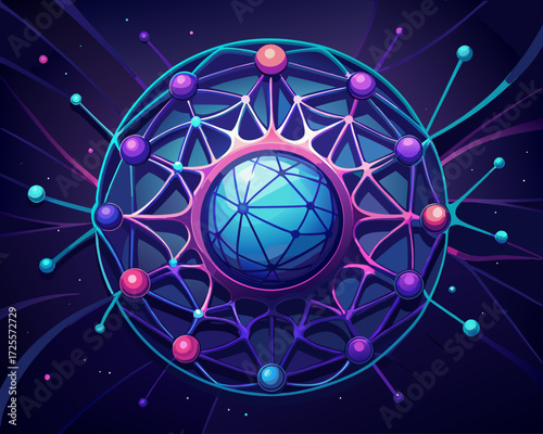 Abstract glowing sphere with interconnected nodes and geometric patterns
