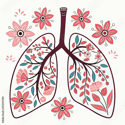 Artistic lungs filled with flowers and leaves