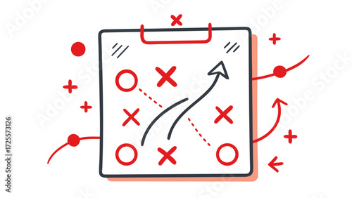 Hand drawn soccer tactics board with xs os and arrows