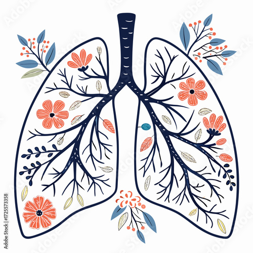 Floral lungs illustration with botanical elements