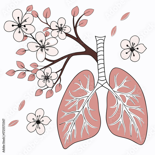 Lungs and cherry blossoms artistic representation