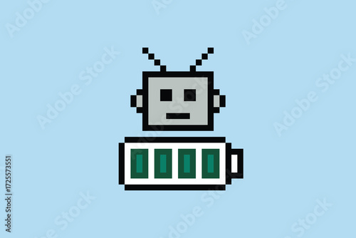 Cute pixel art cartoon robot or AI learning skill with for education cyber calculate bot robot vector character technology background 8 bit.