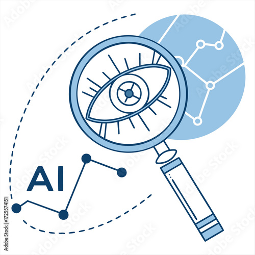 Magnifying glass examining an artificial intelligence eye