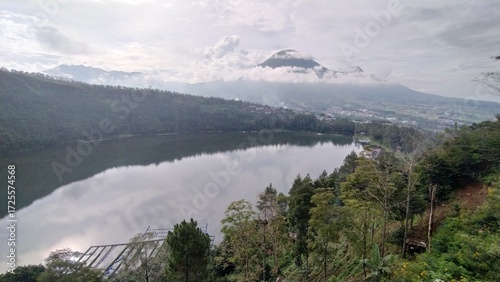 mountain lake in the morning.lake menjer indonesia.beautifull landscape.