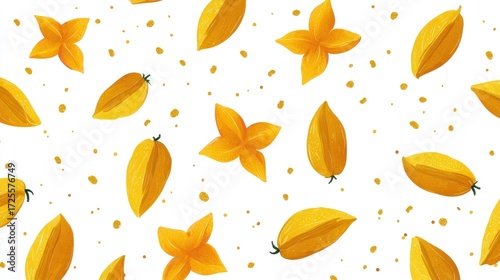 Yellow star fruit pattern on white