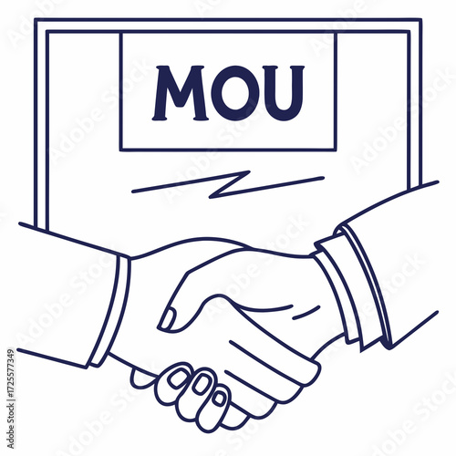 Illustration of a formal handshake above a document with the letters mou signifying a memorandum of understanding agreement