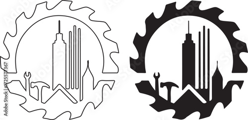 Urban Construction and Saw Blade Industrial Logo