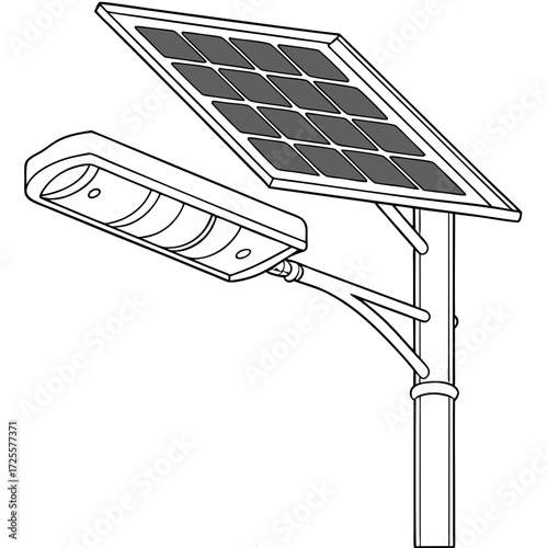 Illustration of a modern solar powered street lamp with a photovoltaic panel mounted on a pole