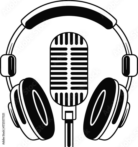 microphone, headphones, podcast, audio, sound, music, studio, broadcast, media, recording, icon, vector, gear, illustration, design, podcast icon, audio gear, sound design, 