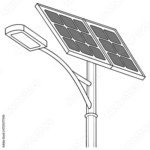 Modern outdoor solar powered street light with photovoltaic panels mounted on a pole