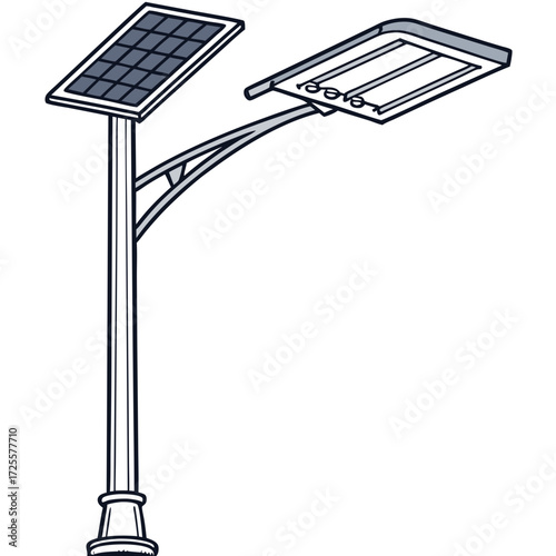 Modern solar powered street lamp with photovoltaic panel and led light fixture on a pole