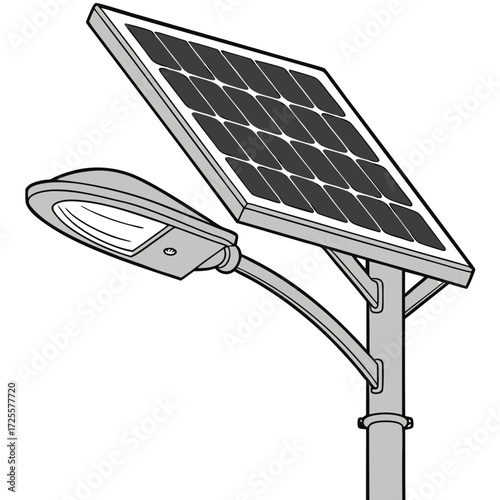 Modern solar powered street lamp with photovoltaic panel providing clean energy for illumination on a white background