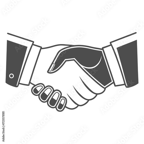 Two business people in suits shaking hands symbolizing agreement partnership and successful collaboration in a professional setting
