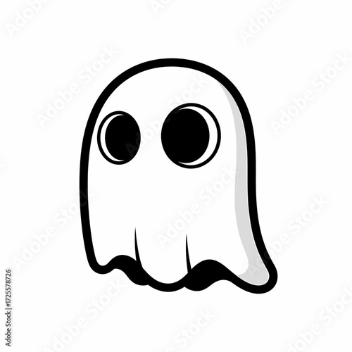 Cartoon Ghost with Round Eyes and Flowing Bottom Outlined in Black.