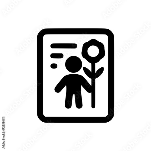 Document with child holding blossom icon for gentle emotion nature appreciation and storytelling