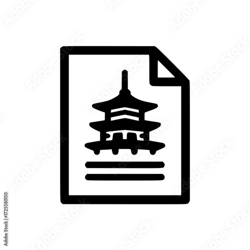 Chinese temple and document icon for sacred writing religious reports and cultural communication