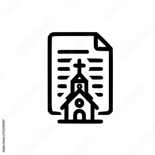 Vector icon of paper and church representing religious writing worship notes and sacred information