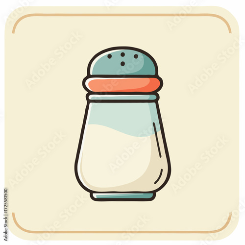 Cute hand-drawn salt shaker in pastel colors on light beige background. Ideal for kitchen decor, cooking blogs, recipe books, or food-themed graphic design.