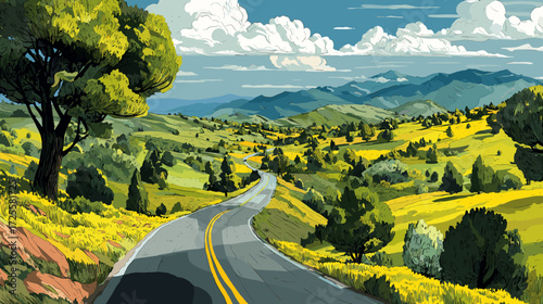 Winding road. Journey traffic curved highway. Road to horizon in perspective. Winding asphalt empty line isolated vector illustration