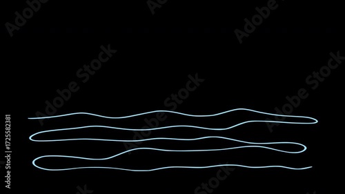 Organic hand drawn sea wave doodle animation with alpha channel, transparent sketch water element for motion graphics overlay