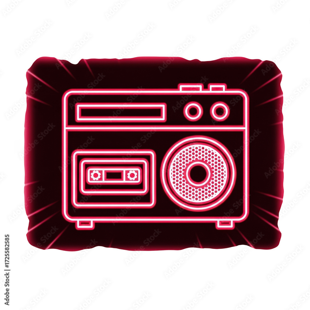 Fototapeta premium Neon pink retro boombox isolated on transparent background