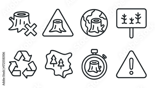 Deforestation and reforestation icons highlighting environmental awareness