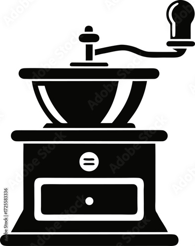  Coffee grinder vector icon art black and white , white background 