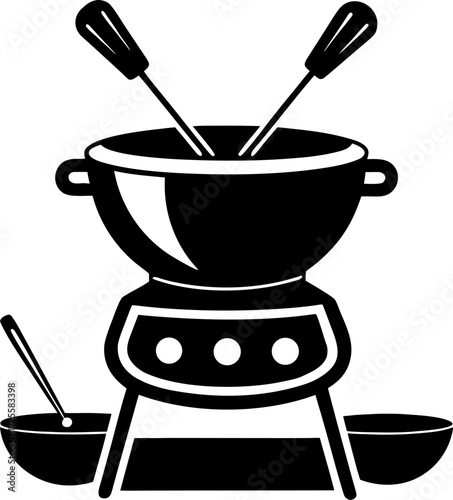  Fondue set vector art  icon  black and white , white background