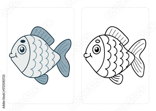 A colorful cartoon fish swimming in the ocean is a cute vector illustration for marine design